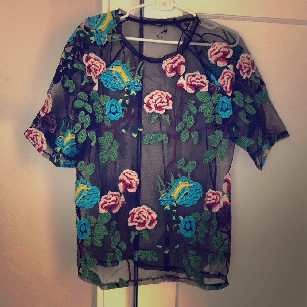 NWOT ZARA Net Floral Top